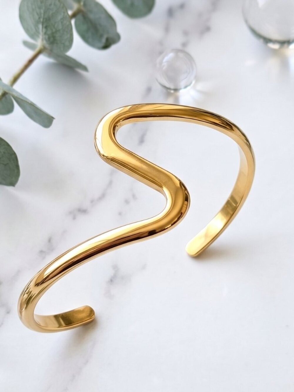 18K Gold Plated Wavy Squiggle Cuff Bracelet Wearable Art Open Bangle Adj 2.6" - Picture 10 of 12